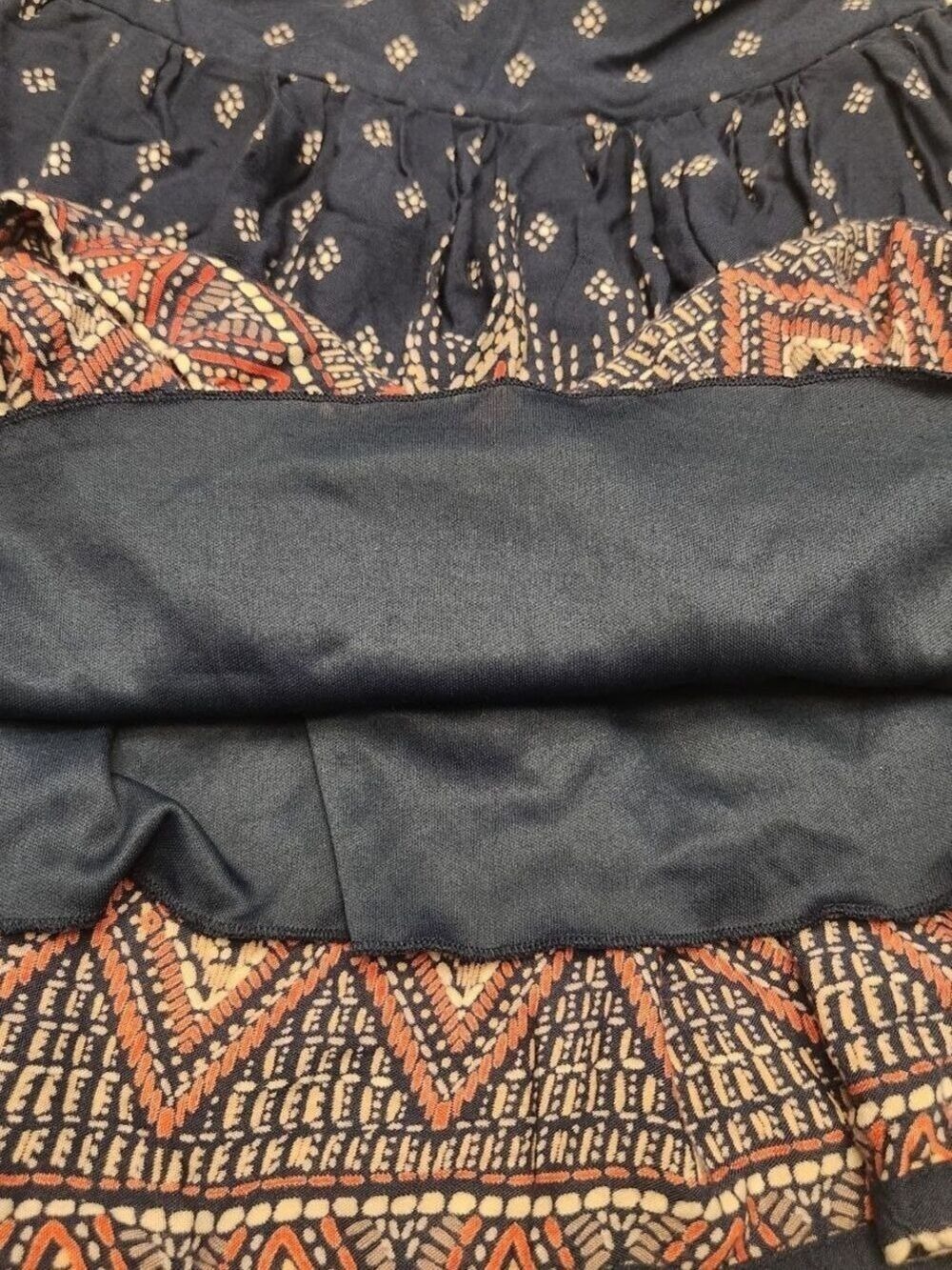 Japna Navy Blue Ikat Print Rayon Skirt, Boho Geometric Mini Skirt, Size M - Picture 5 of 7